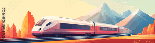 Illustration of a modern high-speed train. Railway travel. Railroad.