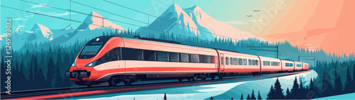 Illustration of a modern high-speed train. Railway travel. Railroad.