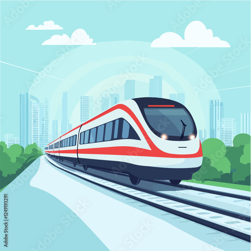 Illustration of a modern high-speed train. Railway travel. Railroad.