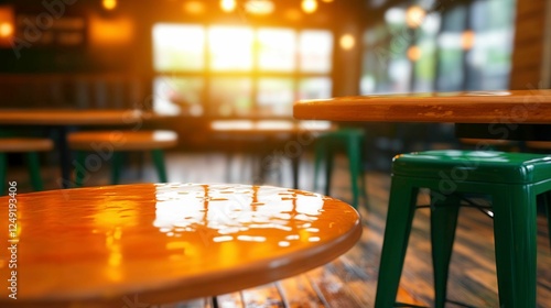 Grimy Floor Surfaces in a Fast Food Restaurant with Low Lighting photo