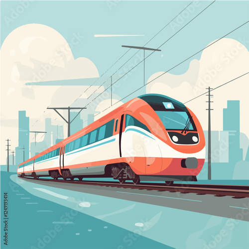 Illustration of a modern high-speed train. Railway travel. Railroad.