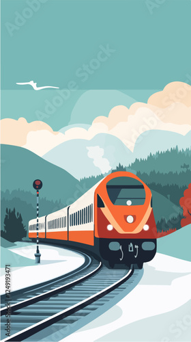 Illustration of a modern high-speed train. Railway travel. Railroad.