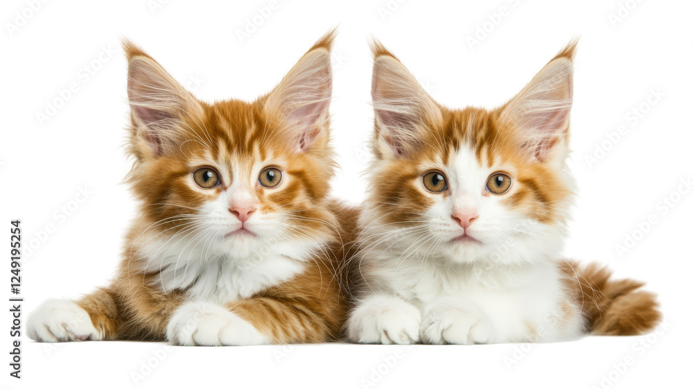 Isolated Twin Maine Coon Kittens Displaying Striking Orange Coats Isolated Twin Maine Coon Kittens Displaying Striking Orange Coats