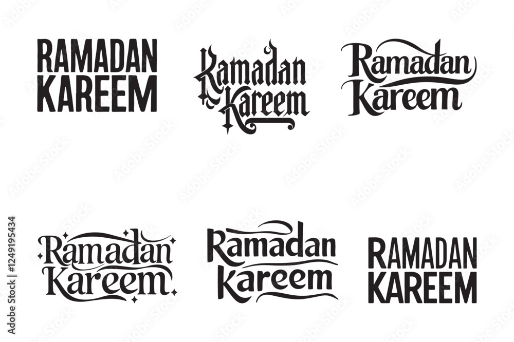 Ramadan Kareem English text calligraphy typography vector art bundle on white background. Template design for ramadan banner, wallpaper, flyer, poster, sticker, card. Ramadan Kareem English text calligraphy typography vector art bundle on white background. Template design for ramadan banner, wallpaper, flyer, poster, sticker, card.