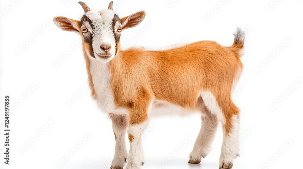 Young Brown Goat With White Markings On White Background Young Brown Goat With White Markings On White Background