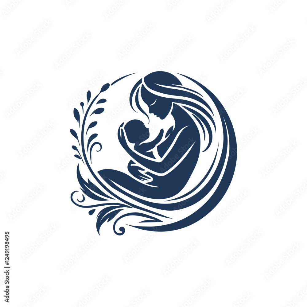 Naklejka premium Mother’s Day Celebration with Newborn and Mother Silhouette Vector