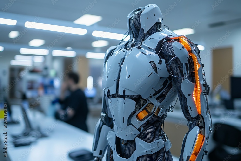 Humanoid robot working in a futuristic laboratory Humanoid robot working in a futuristic laboratory