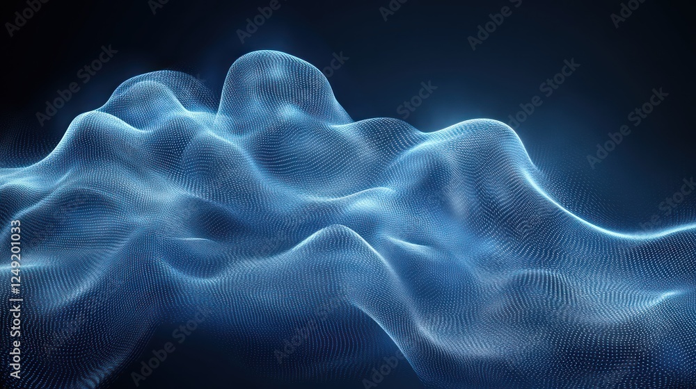 Obraz premium Abstract blue glowing wave particles, digital rendering.