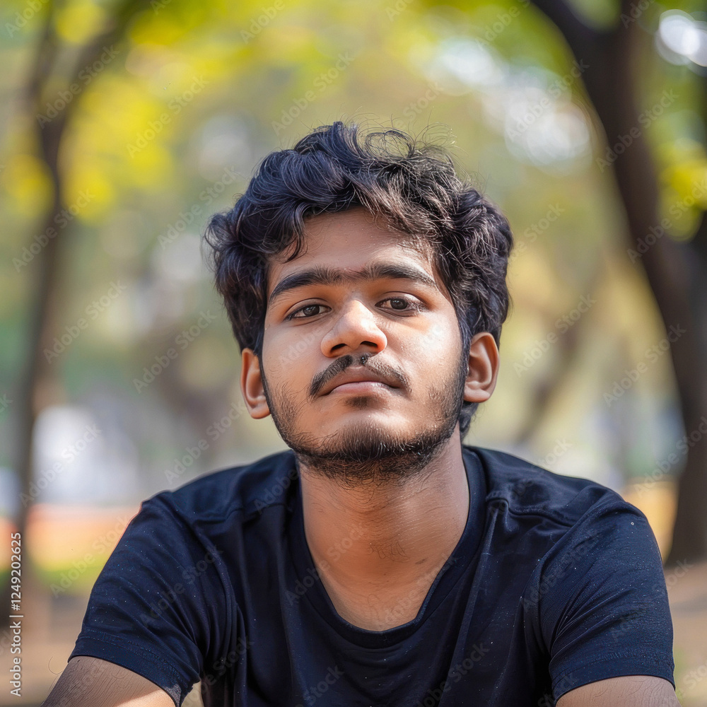 Fototapeta premium young indian college student sitting at park