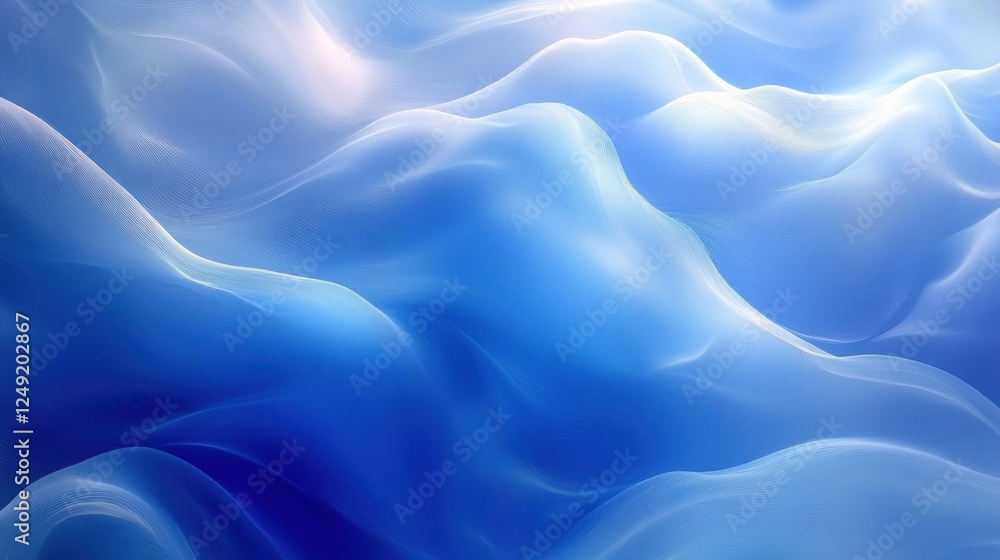 Obraz premium Abstract blue wave background, flowing, smooth, elegant, soft light, dreamy texture.