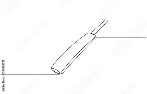 Professional cricket bat continuous single one line drawing, Continuous one line drawing cricket bat, ball, and wicket stumps isolated on white.