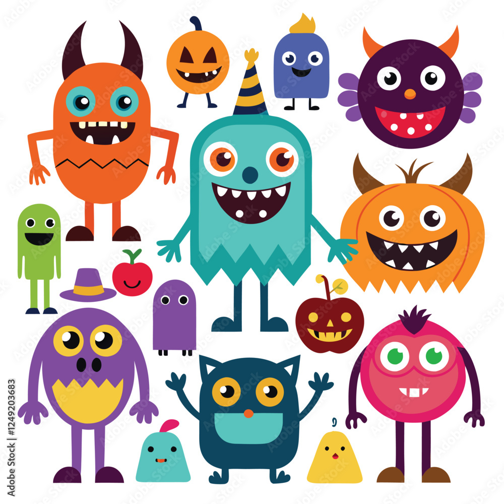 Cute Halloween Monsters Vector Art: Cartoon Character Illustrations for Kids, Spooky Fun Design Elements, Graphic Clipart Set Cute Halloween Monsters Vector Art: Cartoon Character Illustrations for Kids, Spooky Fun Design Elements, Graphic Clipart Set