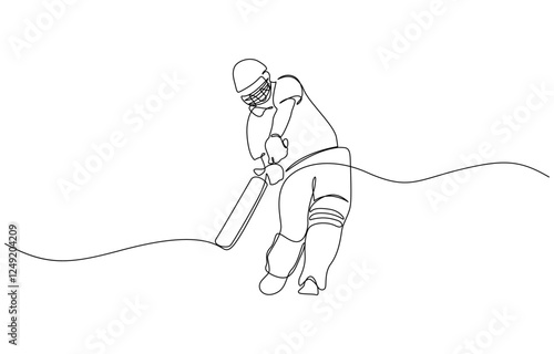 Sport event one continuous line drawing of cricket player, Young man cricket player stance standing to receive the ball from pitcher vector illustration.