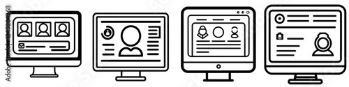 A black and white icon of a computer monitor showing a user profile symbol against a white background