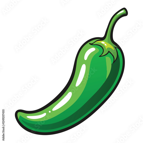 Green Jalapeno Pepper Illustration: Spicy Chili Vegetable Graphic, Fresh Food Icon, Cooking Ingredient, Vector Art Image