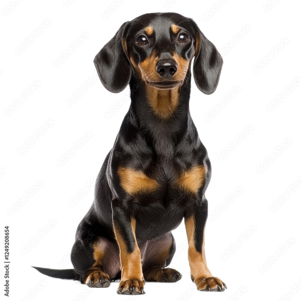 Black and Tan Dachshund Sitting on White Background Black and Tan Dachshund Sitting on White Background