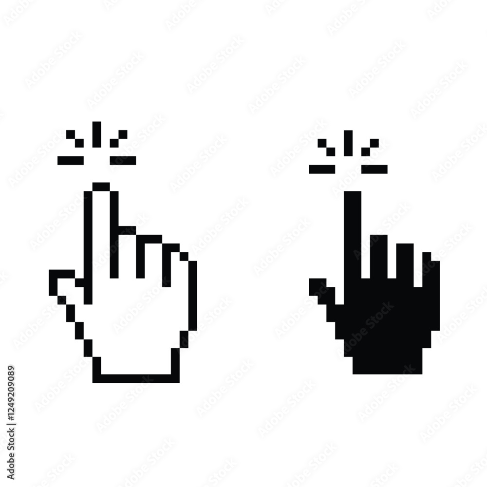 pixel hand icon. Vector pixel art cursor click 8 bit logo for game pixel hand icon. Vector pixel art cursor click 8 bit logo for game