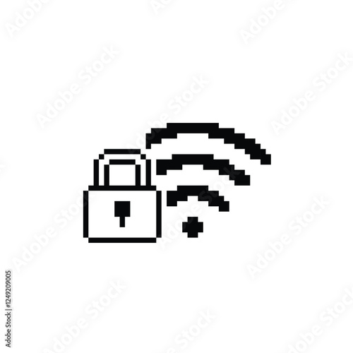 wi fi icon 8 bit, pixel art wifi locked icon for game logo.