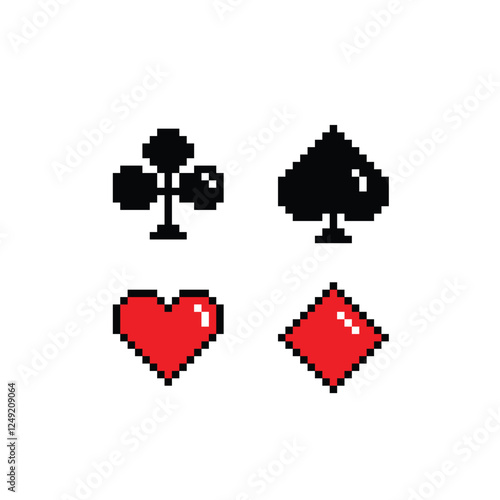 Pixel card suits icon vector for 8 bit cards jack poker 