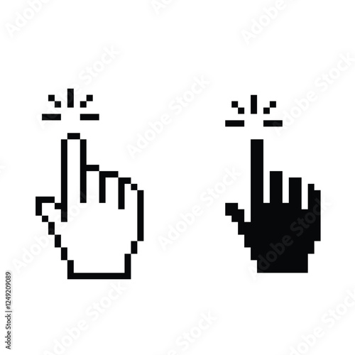 pixel hand icon.  Vector pixel art cursor click 8 bit logo for game