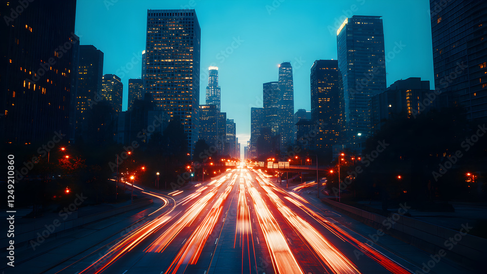 Fototapeta premium Cityscape at Dusk with Light Trails