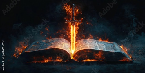 Wallpaper Mural Flaming Sword of the Spirit and Open Bible with Glowing Pages in Surrealism Torontodigital.ca