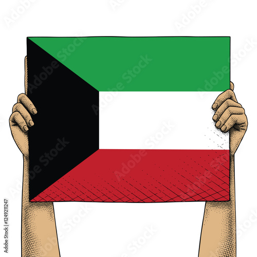 Hand Raises a Sign That Show Kuwait Flag