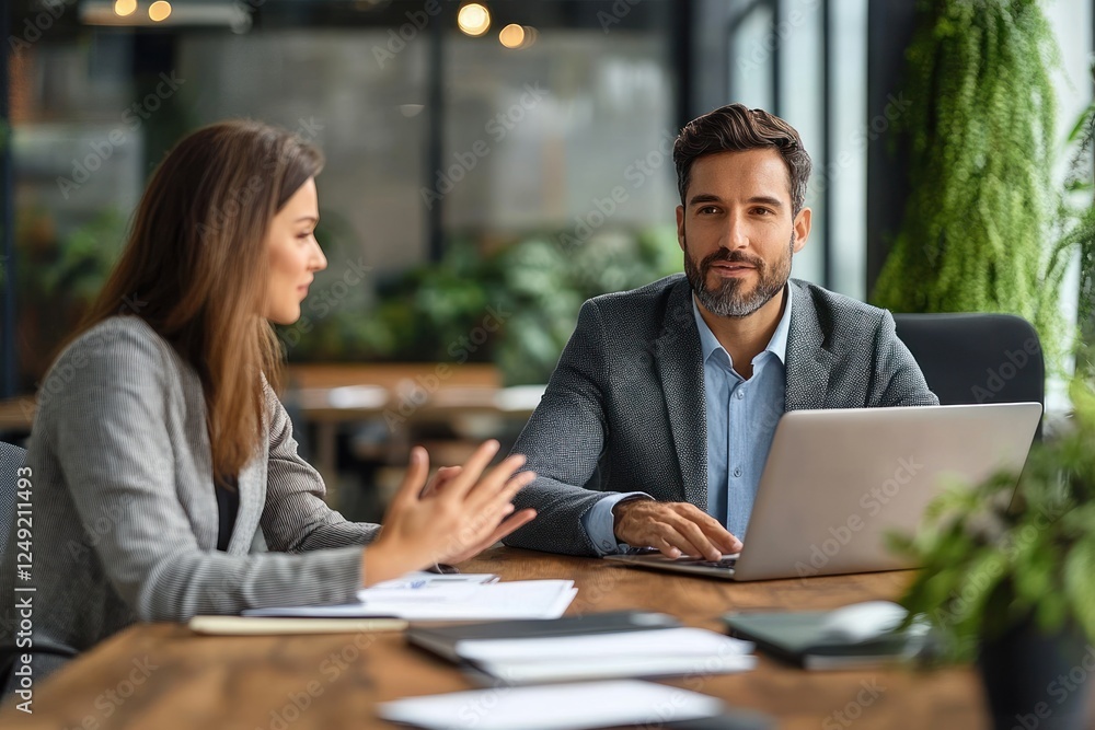 Middle Aged Latin Female Manager Explaining Software to Young Male Employee at Office Meeting Middle Aged Latin Female Manager Explaining Software to Young Male Employee at Office Meeting