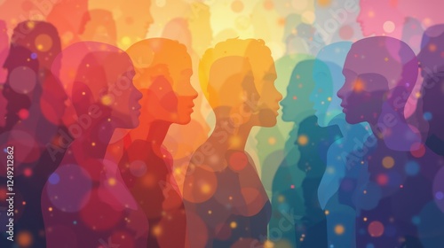 Colorful abstract representation of multiracial unity, symbolizing diversity and harmony in a minimal composition.
