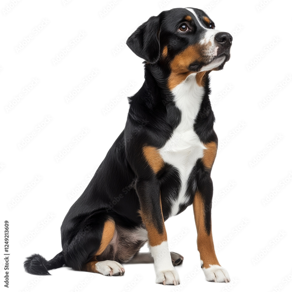 Appenzeller Sennenhund Dog Sitting and Looking Up Appenzeller Sennenhund Dog Sitting and Looking Up
