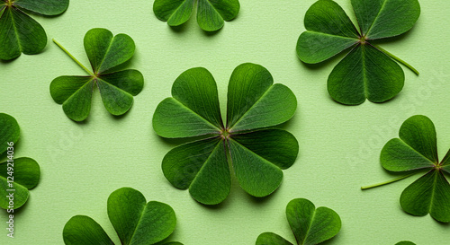 Clover leaves on a bright green background close up showing detailed texture and vibrant greenery photo