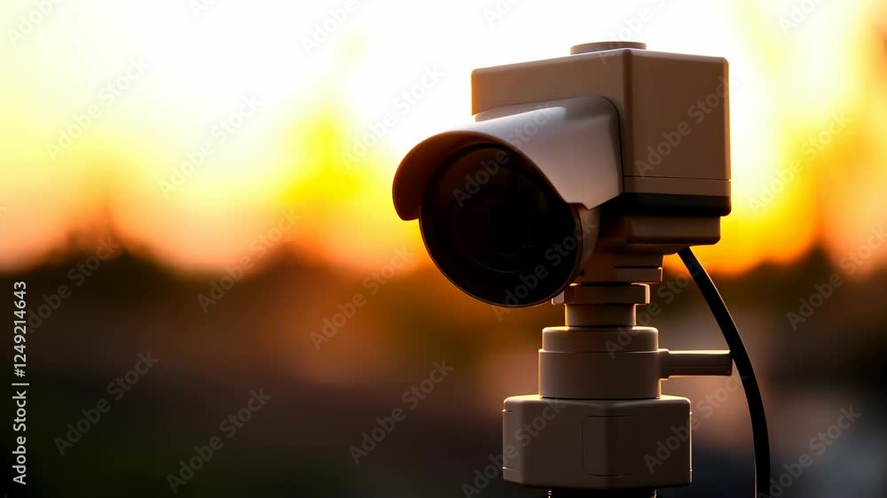 Camera Focusing on a Vibrant Sunset with Warm Hues in an Outdoor Urban Setting Camera Focusing on a Vibrant Sunset with Warm Hues in an Outdoor Urban Setting