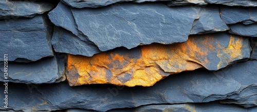 Textured Slate Rocks with Vibrant Orange Accents and Layers photo