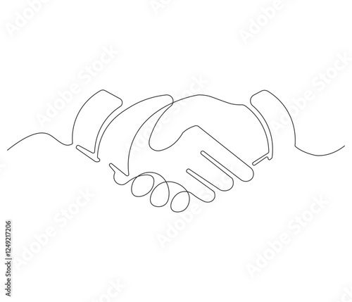 Continuous one line drawing of handshake. Single line drawing illustration of two businessman. Handshake concept vector art. Doodle line illustration.