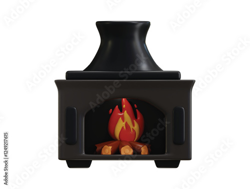 Fireplace icon 3d rendering vector illustration