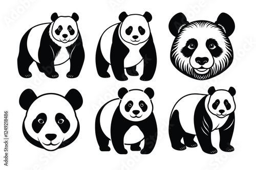 6 set Cute Panda Silhouettes in Various Views
