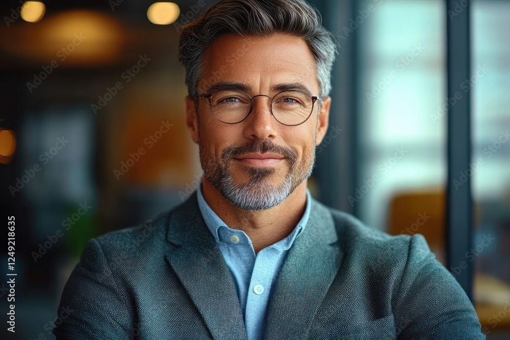 Fototapeta premium Happy Middle Aged Businessman CEO in Office Smiling Professional Portrait