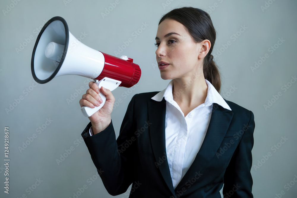 Businesswoman with a megaphone in her hands. Businesswoman with a megaphone in her hands.