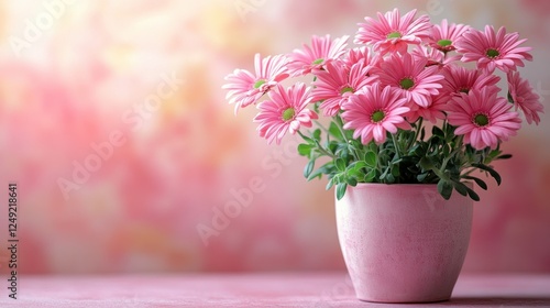 Wallpaper Mural Charming Pink Daisies in Simple Pot Against Soft Pastel Background Torontodigital.ca