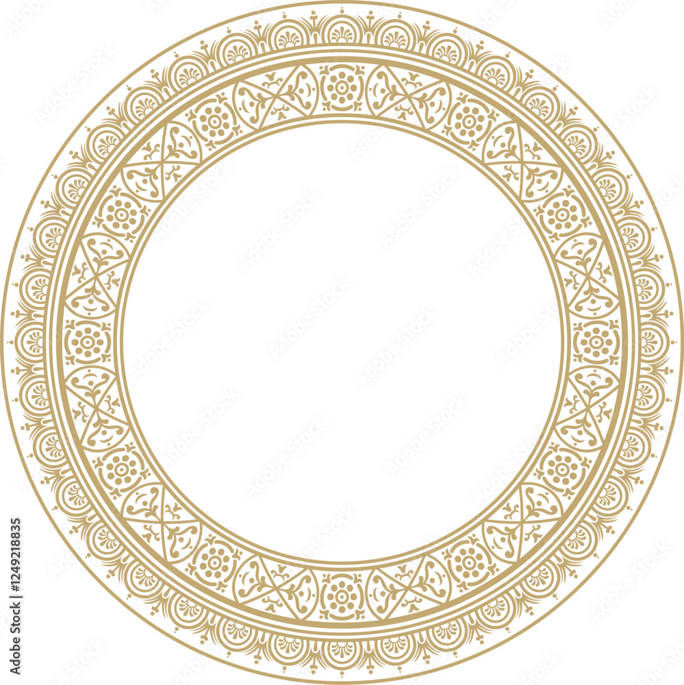Vector round gold border, frame, Pompeii ring. Circle Neopolitan ornament. Art of Ancient Rome