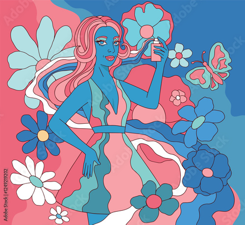 Wallpaper Mural Woman with Perfume, Pouring Rainbow in Pop Art Style	 Torontodigital.ca