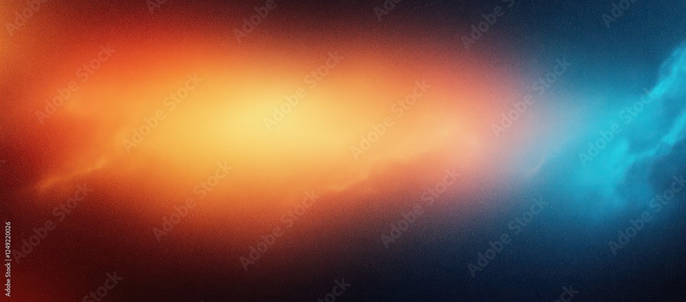 Obraz premium Deep Blue to Warm Orange Smooth Gradient Abstract Background with Grainy Noisy Texture and Color Blend