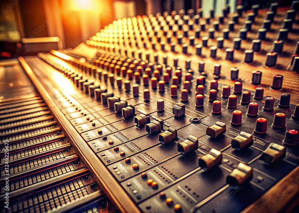Obraz premium Vintage Style Audio Mixer Control Panel: Retro Sound Engineering Equipment Stock Photo