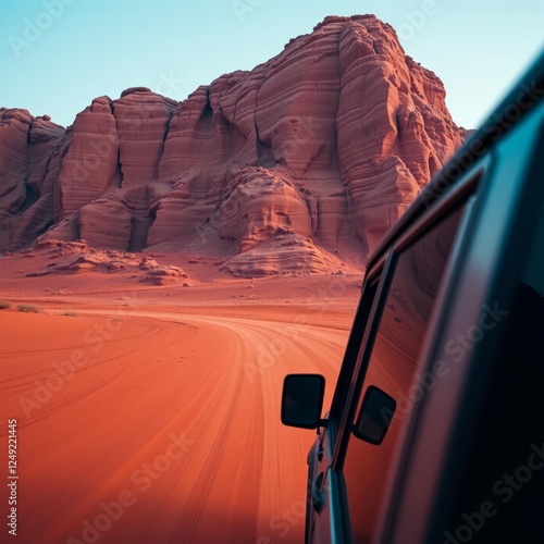 4x4 ride by red desert of wadi rum in jordan off road ride 4k wallpaper background abstract wallpaper modern design photo