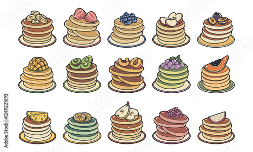 Various pancakes vector illustration set