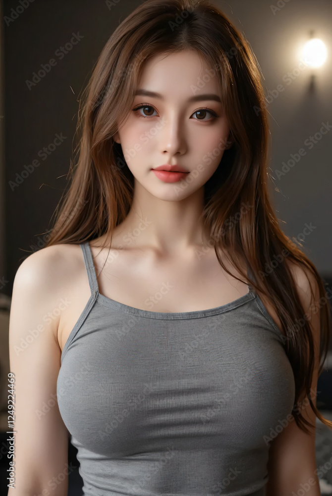 Fototapeta premium 女, ビジネス,水着,オフィス,ストラップ、社員証 女性実業家, 美しさ, 人々, 笑う, 1, モデル, ファッション, 淑女, 人, 笑みを浮かべている, 髪の毛, 黒, ブルネット, 立っていること, スタジオ, スーツ, グラス, オフィス, プロ, 成功, 顔, アーム, 体女, 美しさ, ファッション, モデル, うっとりさせる魅力, ランジェリー, 髪の毛, 淑女, ポーズ, ドレス