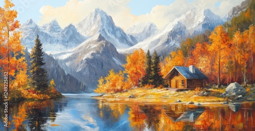 Autumn Cabin Lakeside Mountain Reflection