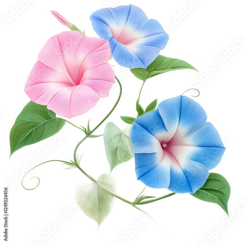 Delicate Pink and Blue Morning Glories