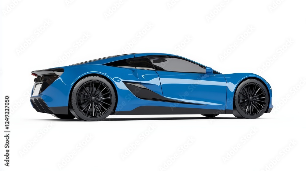 Electric car side view blue black 3d render on white background with shadow Electric car side view blue black 3d render on white background with shadow