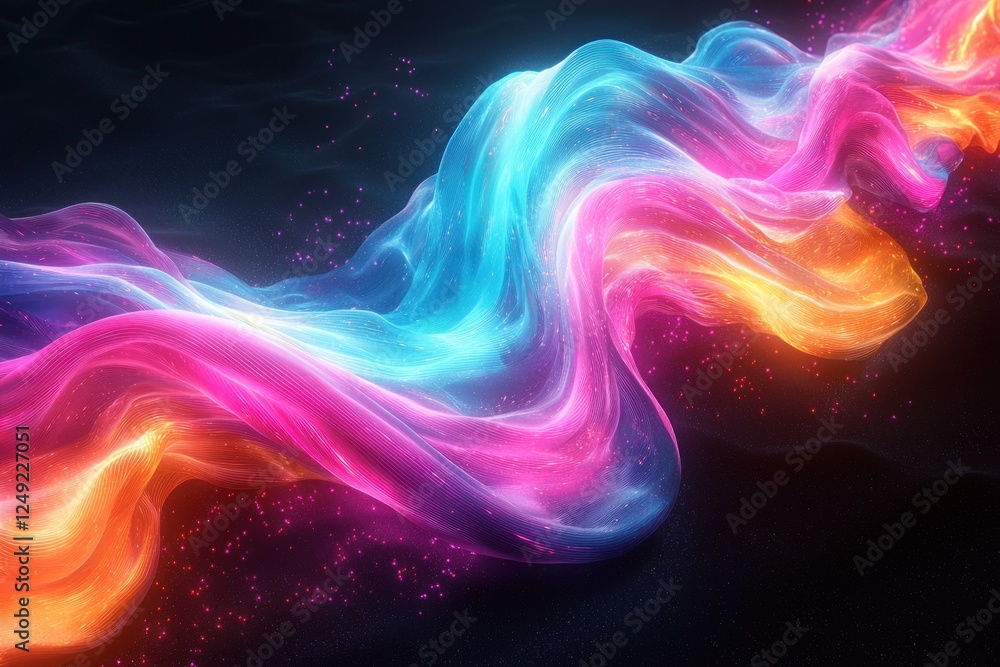 Colorful flowing abstract waves with glowing effects in a dark background